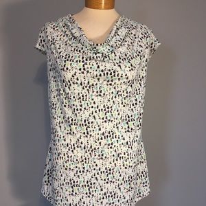 Liz Claiborne blouse in aqua, lime, gray and black